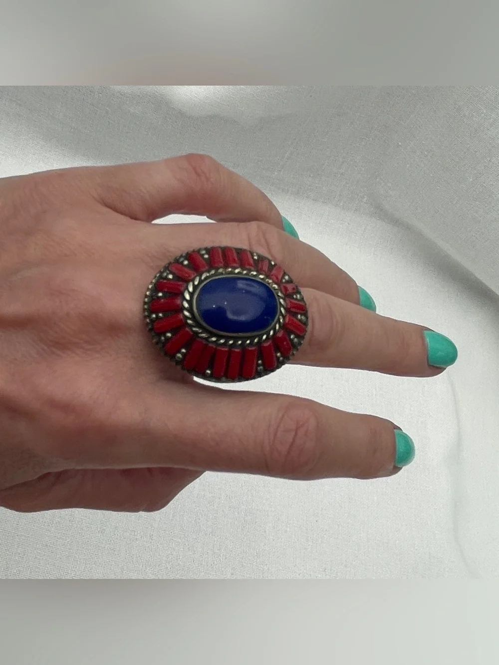 Bold Blue and Red Statement Ring - Women Jewelry